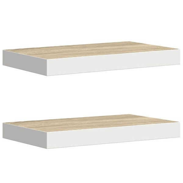 vidaXL Vegghengdar Hillur 2 stk. Eikarlitur & Hv&iacute;tur 40x23x3,8cm MDF