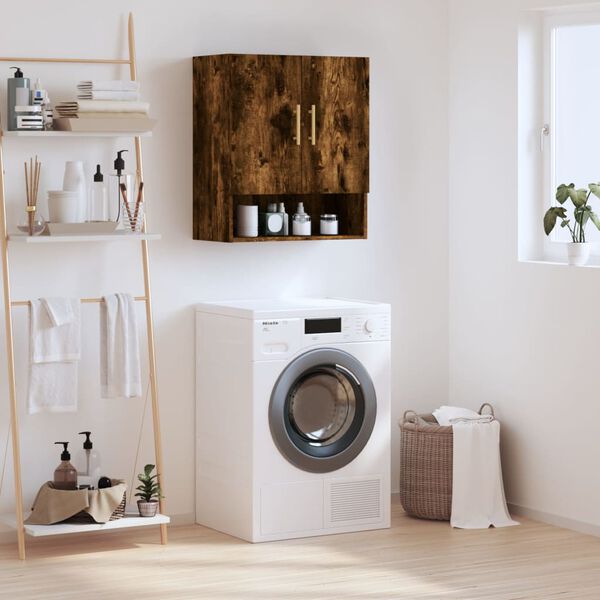 vidaXL Veggfestur Sk&aacute;pur Reyklitu&eth; Eik 60x31x70 cm Samsettur Vi&eth;ur