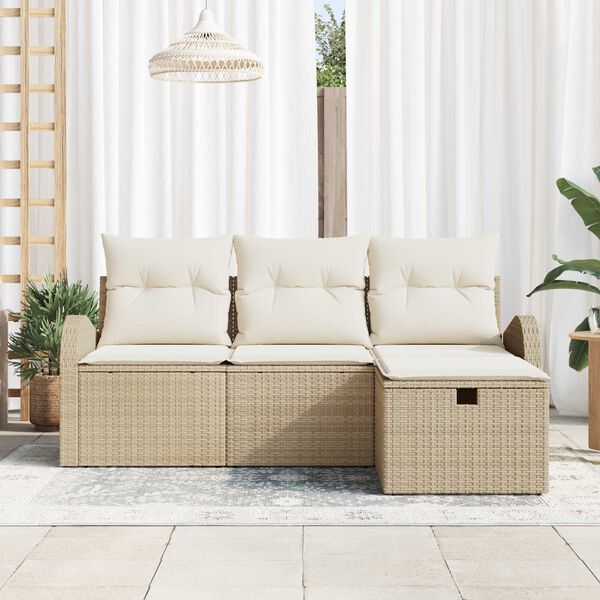 vidaXL Gar&eth;s&oacute;fa sett me&eth; p&uacute;&eth;i 4 pcs Drapplita&eth;ur Poly rattan