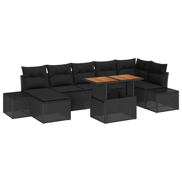 vidaXL Gar&eth;s&oacute;fa sett me&eth; geymslu 8 pcs Svartur Poly rattan