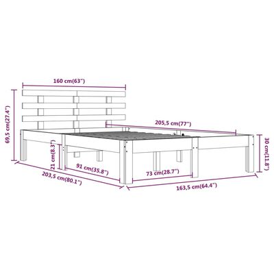 vidaXL Rúmgrind án Dýnu Hvít 160x200cm Gegnheil Viður