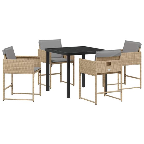 vidaXL Gar&eth;ur bor&eth;sett 5 pcs Drapplita&eth;ur p&oacute;l&yacute;rattan
