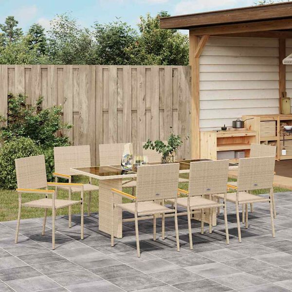 vidaXL Gar&eth;ur bor&eth;sett 9 pcs Drapplita&eth;ur p&oacute;l&yacute;rattan