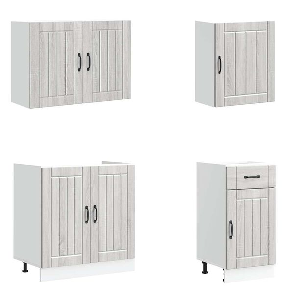 vidaXL 7 stykki eldh&uacute;ssk&aacute;pasett "Lucca" Gr&aacute;tt Sonoma verkfr&aelig;&eth;ivi&eth;ur