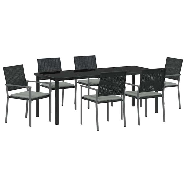 vidaXL Gar&eth;ur bor&eth;sett 7 pcs Svart og lj&oacute;sgr&aacute;tt PE rattan