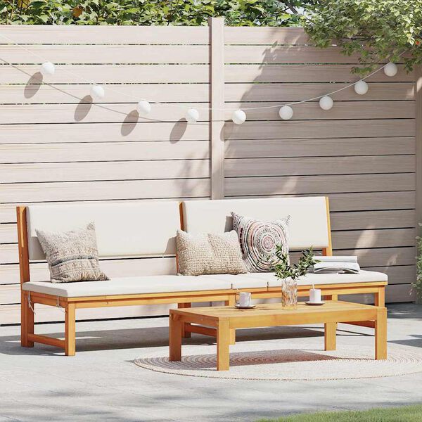 vidaXL Sólstól með púði Brúnn 200 x 57 x 75 cm Gegnheill akasíuviður