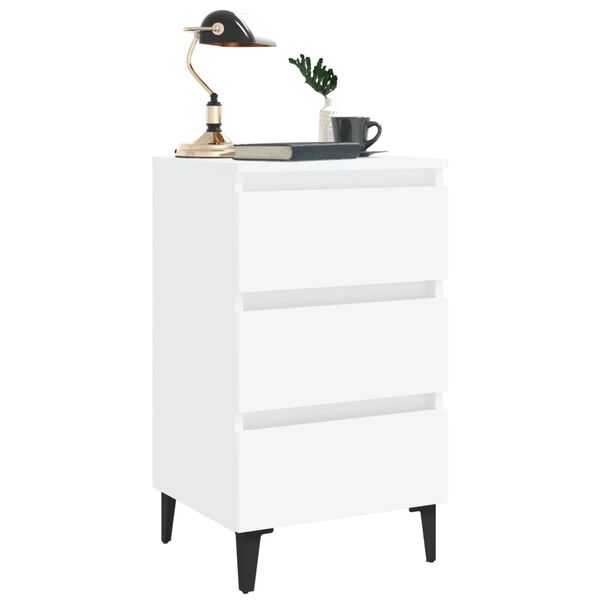 805905 vidaXL Bed Cabinet with Metal Legs White 40x35x69 cm