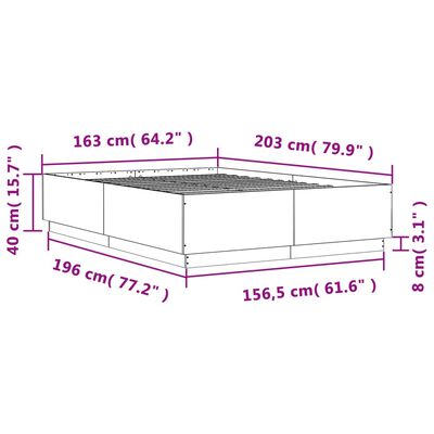 vidaXL Rúmgrind með LED án Dýnu Sonoma Eikarlitur 160x200 cm