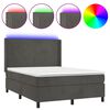 vidaXL H&oacute;lfa&eth; Springr&uacute;m me&eth; D&yacute;nu&LED D&ouml;kkgr&aacute;tt 140x190 cm Flauel