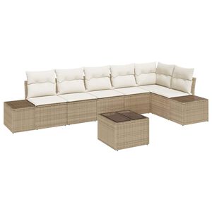 vidaXL Gar&eth;s&oacute;fa sett me&eth; p&uacute;&eth;i 7 pcs Beige og krem p&oacute;l&yacute;rattan