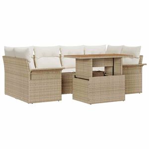 vidaXL Gar&eth;s&oacute;fa sett me&eth; geymslu 7 pcs Drapplita&eth;ur Poly rattan