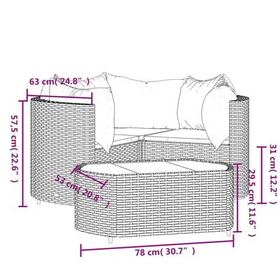 vidaXL 4 Hluta Garðhúsgagnasett með Sessum Pólýrattan Grátt