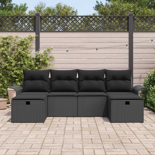 vidaXL Gar&eth;s&oacute;fa sett me&eth; p&uacute;&eth;i me&eth; geymslu 6 pcs Svartur p&oacute;l&yacute;rattan