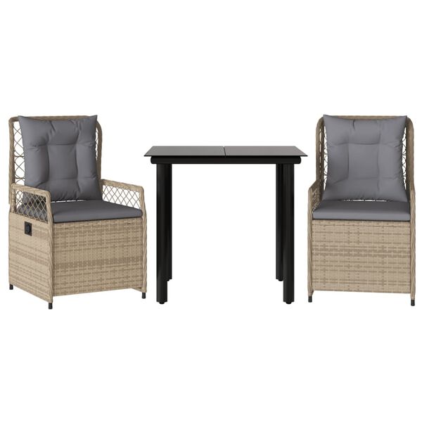 vidaXL 3 Hluta Garðborðsett með Sessum Drappað Pólýrattan