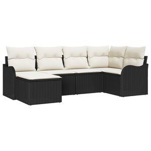 vidaXL Gar&eth;s&oacute;fa sett me&eth; p&uacute;&eth;i 6 pcs Svart og hv&iacute;tt Poly rattan