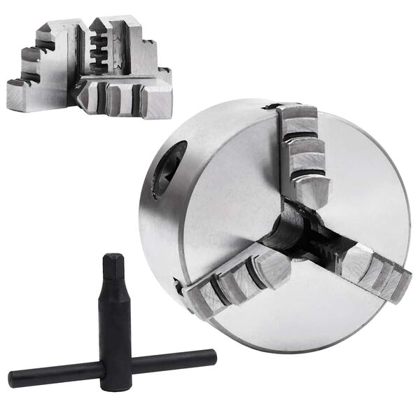 146711 vidaXL 3-kjafta Patr&oacute;na fyrir Rennibekk 80 mm St&aacute;l