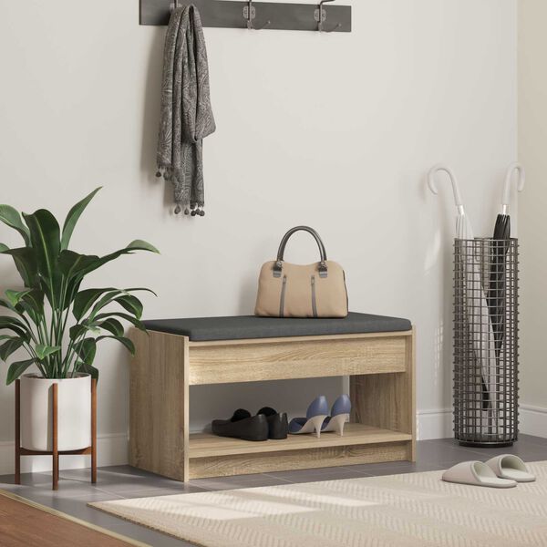 vidaXL Hallarbekk Sonoma Eik 83 x 38 x 45 cm Virkur tr&eacute; og d&uacute;kur