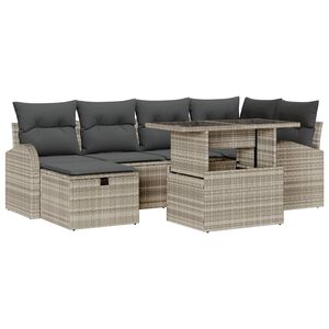 vidaXL Gar&eth;s&oacute;fa sett me&eth; p&uacute;&eth;i me&eth; geymslu 7 pcs Lj&oacute;sgr&aacute;tt Poly rattan