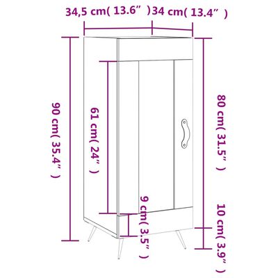 vidaXL Skenkur Svartur 34,5x34x90 cm Samsettur Viður