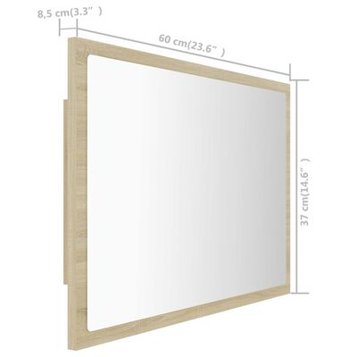 804919 vidaXL LED Bathroom Mirror Sonoma Oak 60x8,5x37 cm Chipboard