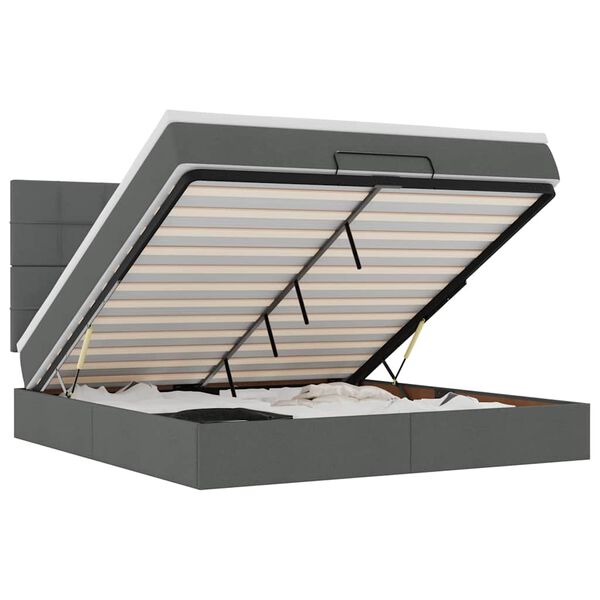 vidaXL Ottoman r&uacute;m me&eth; d&yacute;nu & LED d&ouml;kkgr&aacute;um 180x200cm efni