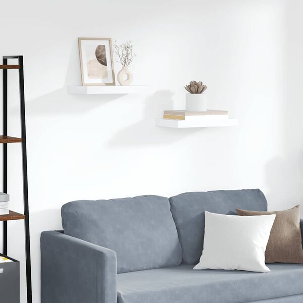 vidaXL Vegghengdar Hillur 2 stk. Hv&iacute;tar 40x23x3,8 cm MDF