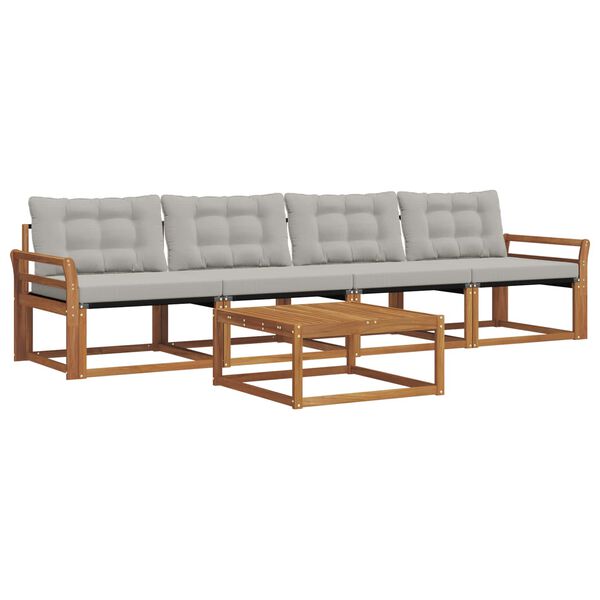 vidaXL &Uacute;ti s&oacute;fasett me&eth; p&uacute;&eth;i 5 pcs N&aacute;tt&uacute;rulegt og Lj&oacute;st Gr&aacute;tt