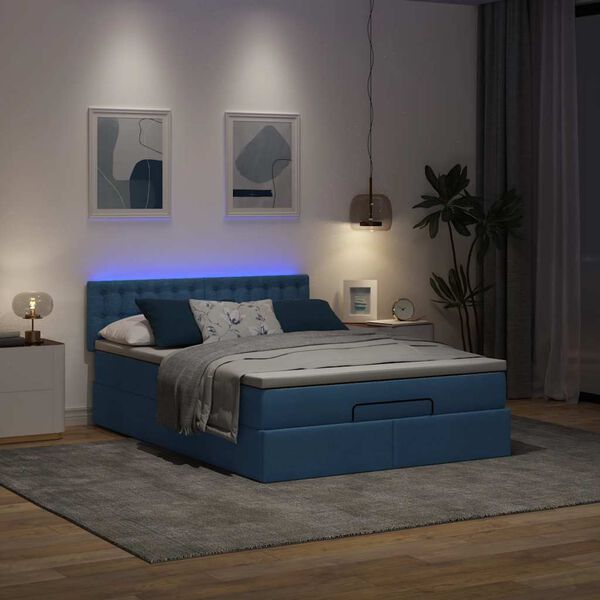 vidaXL Ottoman r&uacute;m me&eth; d&yacute;nu & LED Bl&aacute;um 140x190 cm Efni