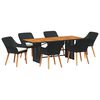 vidaXL Gar&eth;ur bor&eth;sett me&eth; p&uacute;&eth;i 7 pcs Svartur p&oacute;l&yacute;rattan