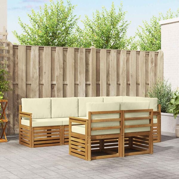 vidaXL Sofav&ouml;ruuppsettning 7 pcs N&aacute;tt&uacute;rulegt og Krem Hrein akas&iacute;utr&eacute;