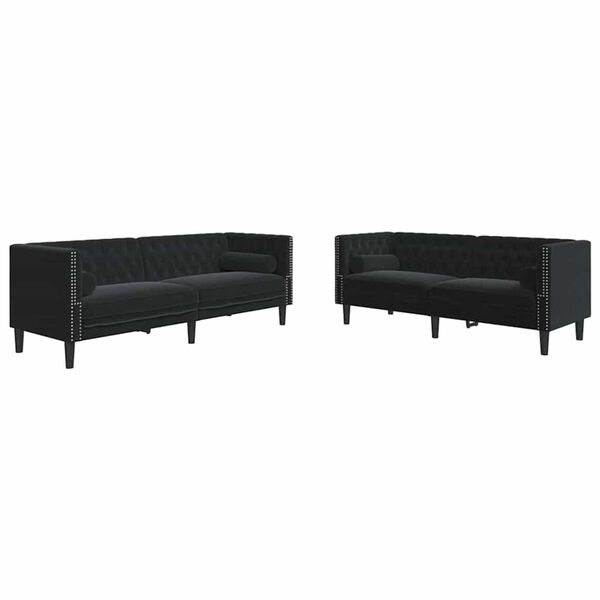 vidaXL Stofa s&oacute;fi 2 pcs Svartur 194 x 74,5 x 70,5 cm Flauel