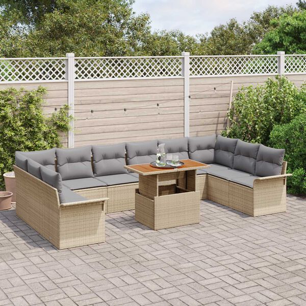 vidaXL Gar&eth;s&oacute;fa sett me&eth; geymslu 11 pcs Drapplita&eth;ur Poly rattan