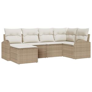 vidaXL S&oacute;fasett me&eth; p&uacute;&eth;i me&eth; geymslu 6 pcs Beige og Hv&iacute;tt p&oacute;l&yacute;rattan