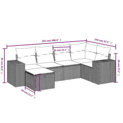 vidaXL 6 Hluta Garðsófasett með Sessum Drapplitað Pólýrattan