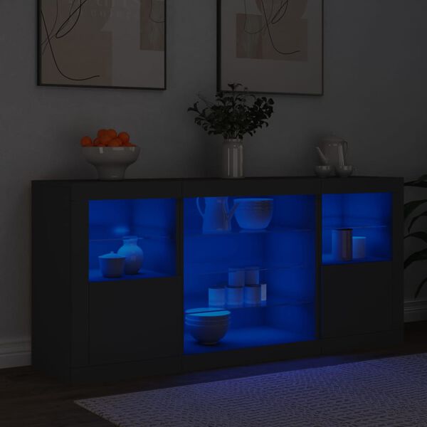 vidaXL Skenkur me&eth; LED Lj&oacute;sum Svartur 142,5x37x67 cm