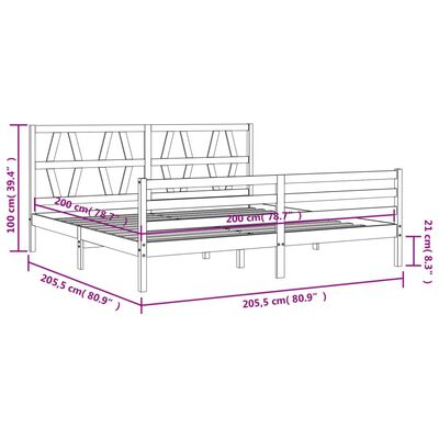 vidaXL Rúmgrind án Dýnu Hvít 200x200 cm Gegnheil Viður