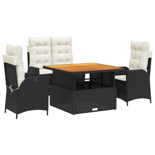 vidaXL 4 Parta Gar&eth;bor&eth;stofusett me&eth; Sessum Svart P&oacute;l&yacute;rattan