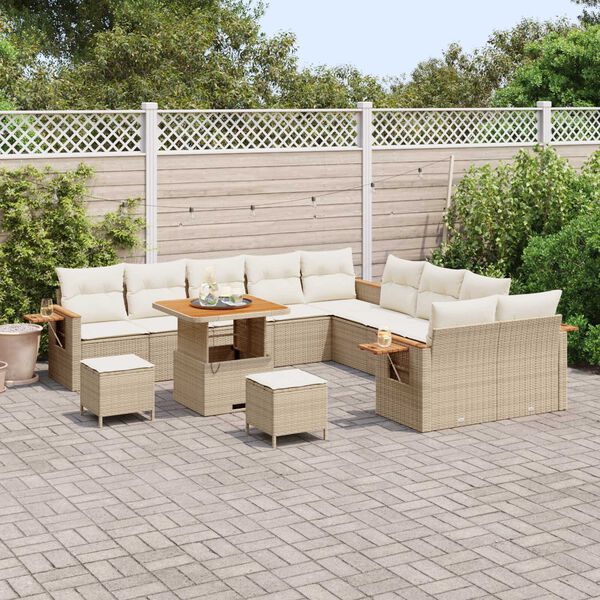 vidaXL Garðsófa sett með púði 17 pcs Beige og krem pólýrattan