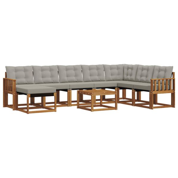 vidaXL &Uacute;ti s&oacute;fasett me&eth; p&uacute;&eth;i 9 pcs N&aacute;tt&uacute;rulegt og Lj&oacute;st Gr&aacute;tt