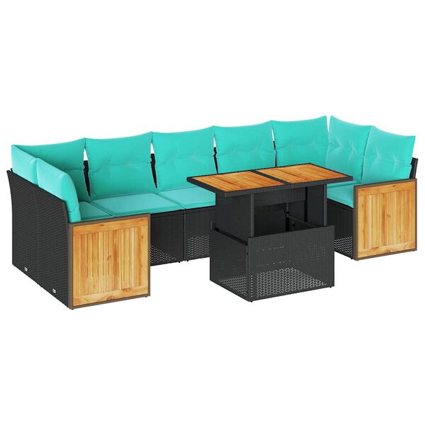 vidaXL 10 bita gar&eth;s&oacute;fasett me&eth; p&uacute;&eth;um Black Poly Rattan Acacia