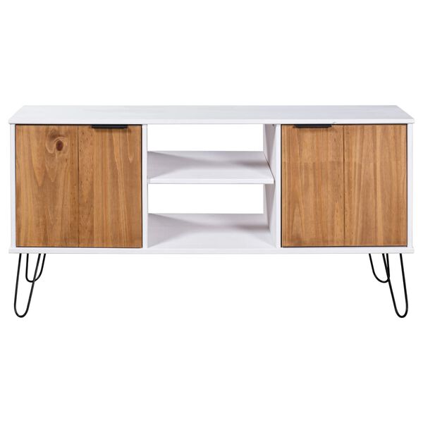 vidaXL Sjónvarpsskápur „New York“ Hvít og Náttúruleg Gegnheil Fura