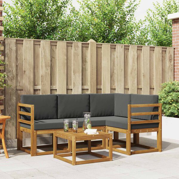 vidaXL &Uacute;ti s&oacute;fasett me&eth; p&uacute;&eth;i 5 pcs N&aacute;tt&uacute;rulegt og Antrac&iacute;t