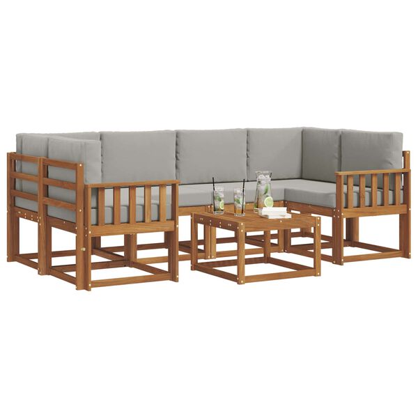 vidaXL &Uacute;ti s&oacute;fasett me&eth; p&uacute;&eth;i 7 pcs N&aacute;tt&uacute;rulegt og Lj&oacute;st Gr&aacute;tt