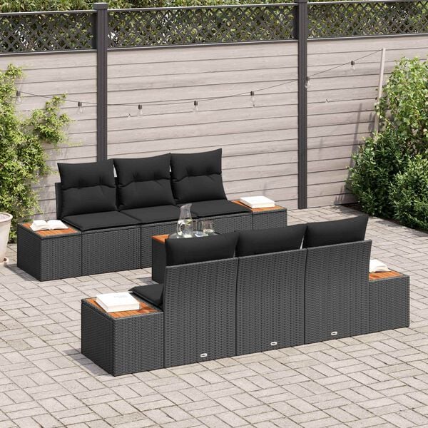 vidaXL Gar&eth;s&oacute;fa sett me&eth; p&uacute;&eth;i me&eth; geymslu 7 pcs Svartur Poly rattan