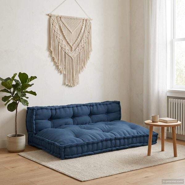 vidaXL Pallur s&oacute;fa p&uacute;&eth;i 2 pcs Indigo 120 x 80 x 38 cm Efni