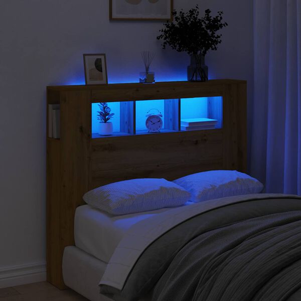 vidaXL LED H&ouml;f&eth;agafl Handverks eik 120x18,5x103,5cm Samsettur Vi&eth;ur