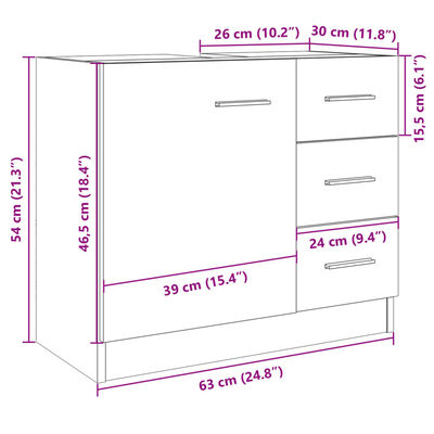 vidaXL Vaskaskápur Sonoma Eik 63x30x54 cm Spónaplata