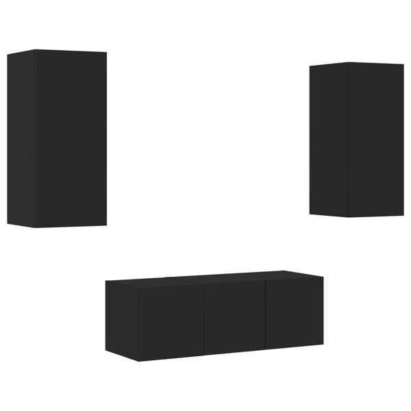 vidaXL 4 Parta Veggsj&oacute;nvarpseiningar me&eth; LED Svartur Samsettur Vi&eth;ur