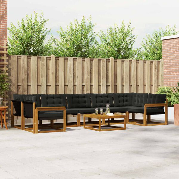 vidaXL &Uacute;ti s&oacute;fasett me&eth; p&uacute;&eth;i 8 pcs N&aacute;tt&uacute;rulegur og svartur