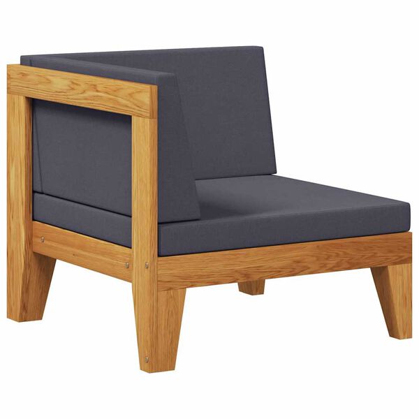 vidaXL Hornsófaeining með Dökkgráum Sessum Gegnheill Akasíuviður